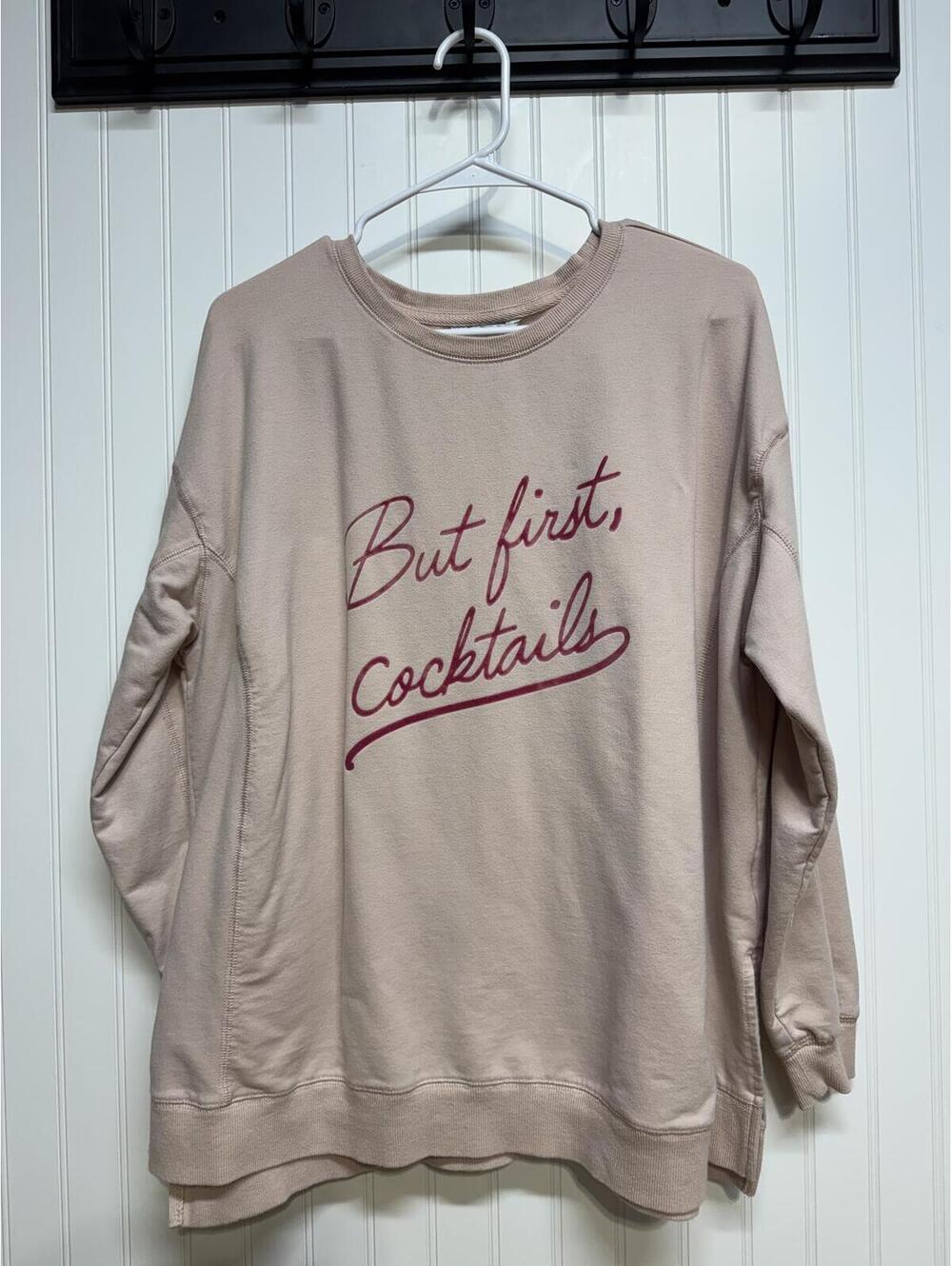 Wildfox But First Cocktails Sommers Oversized Fleece Sweatshirt Pink Adult XL